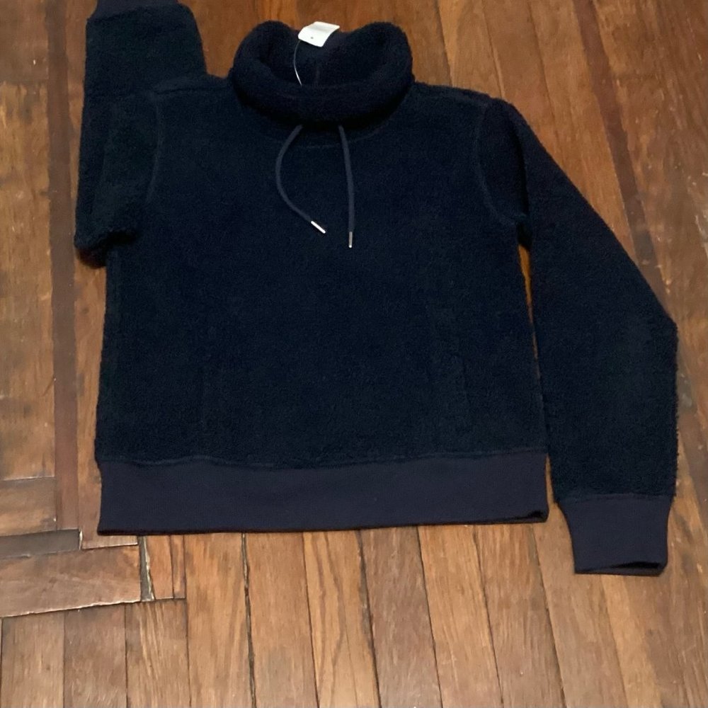 Brooks Brothers ladies navy blue Teddy Fleece Funnel Neck pullover